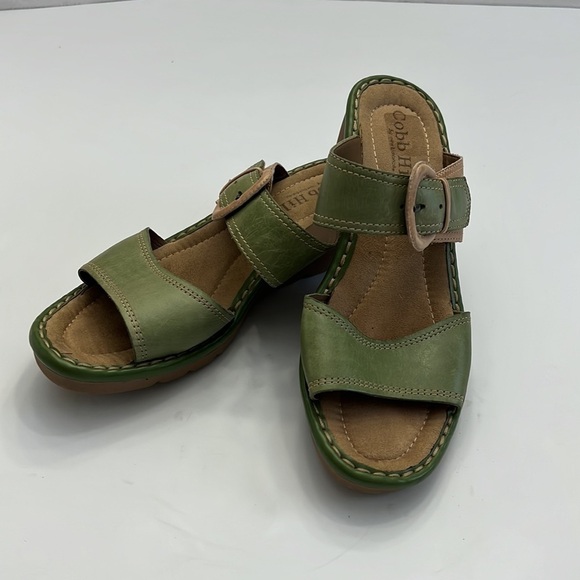 Cobb  Hill Omara C green and tan leather wedge sandal size 9.5 W - Picture 5 of 16